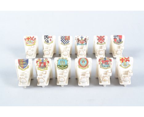 Arkinstall &amp; Sons 'Arcadian' Crested China Folding Cameras,  crests comprising Felixstowe (2), Worcester, Maidenhead, Has