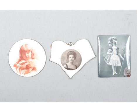 Late 19th Century or Early 20th Century Silver Nitrate Portrait Images on Enamel,  ladies, mother and daughter, child with ch