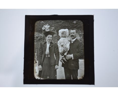 3¼sq in Magic Lantern Slides,  including amateur Lancashire topographical,  including ruins of Wycoller Hall, family and trav