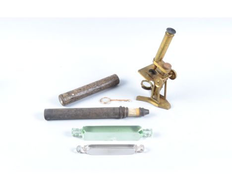 Various Instruments,  Pillischer lacquered brass student's compound monocular microscope, no 1372,  with Y-shaped foot; tinpl