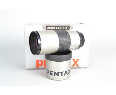 A SMC Pentax-FA 300mm f/4.5 IF ED AF Lens, serial no. 3 009 573, barrel F-G, light marks, elements G, very light dust, autofo