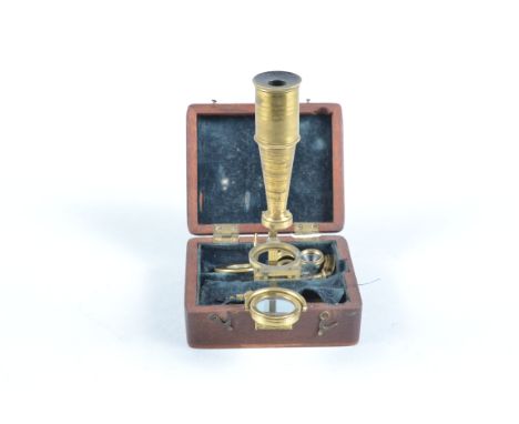 An early 19th Century Cary lacquered brass Gould's Improved Pocket Compound Microscope of small size,  engraved 'Cary, London