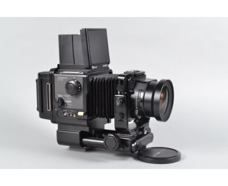 A Fuji GX680 6 x 8 Professional Camera Outfit, powers up, shutter working when fully assembled, body G-VG, slight marks, slig