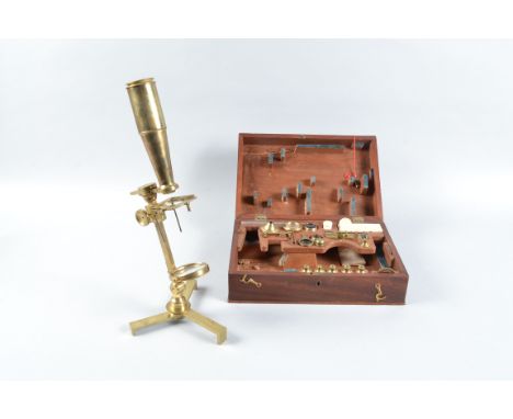 An early 19th Century brass Abraham Bath Compound Jones Most Improved Type Microscope,  with simple stage, mirror, mirror gla