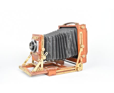 A Gandolfi Mahogany and Brass Precision 5 x 4in View Camera,  mid-20th Century, body F-G, wear to mahogany surfaces, moderate