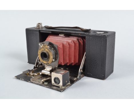 A Kodak No. 2A Folding Pocket Brownie Model A Camera, serial no 7751, circa 1905, 116 roll film camera, red bellows, Brownie 