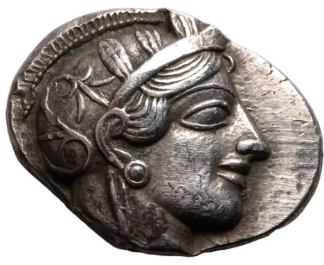 ANCIENT GREECE. ATTICA, ATHENS. Silver tetradrachm, circa 454-440 BC. Obv: Athena head right, wearing crested Attic helmet or