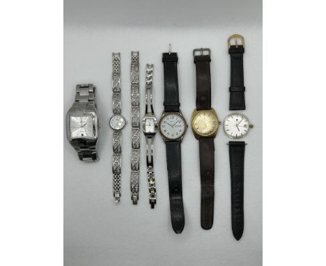 Collection of Dress Watches to include Kenneth Cole, Rotary Silver Watch and Bracelet, Tissot Watch Movement, and others. 