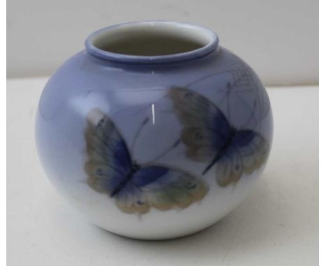 A Royal Copenhagen ceramic vase, with butterfly and blossom decoration, (814 &amp; 2390) 8cm high