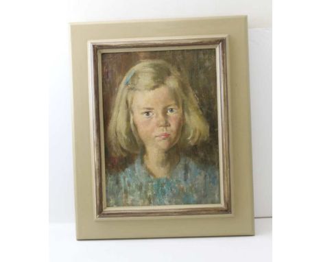 Bernard Fleetwood-Walker RA, RWS, RP, ROI, NEAC (1893-1965) "Caroline" portrait of a girl, Oil painting on board, 39cm x 29cm