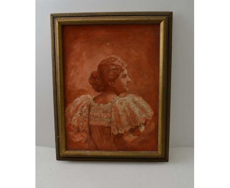 Fred McKenzie, late 19th century British School, portrait of a lady, sepia oil tones, signed and dated '89, 40cm x 30cm, gilt