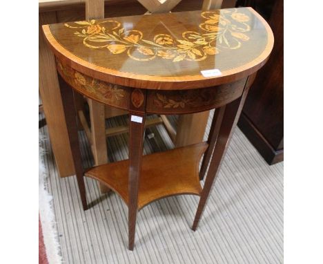 A 20th century Italian floral design inlaid Demilune table with single central drawer  77 x 58 cm / Condition good, a few scr