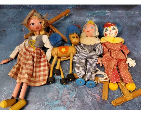 A Pelham Puppet Jumpettes, Andy Pandy;&nbsp; others, Clown, Donkey;&nbsp; a Pelham Puppet, Dutch Girl (4) 
