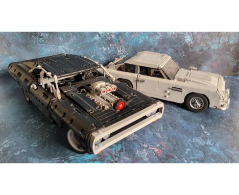 A Mould King&nbsp;Lego style Fast &amp; Furious Dodge Charger, built; a James Bond 007 Aston Martin DB5, built; Back to the F