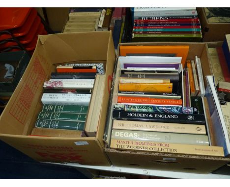 Two boxes of books to include: Man is an Artist by John Bradford, Degas, A Little History of Economics, Sotheby's Maestro, et