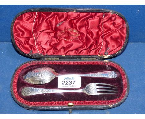 A cased Silver fork and spoon set, Sheffield 1892, makers Atkin Brothers, 65 grams.