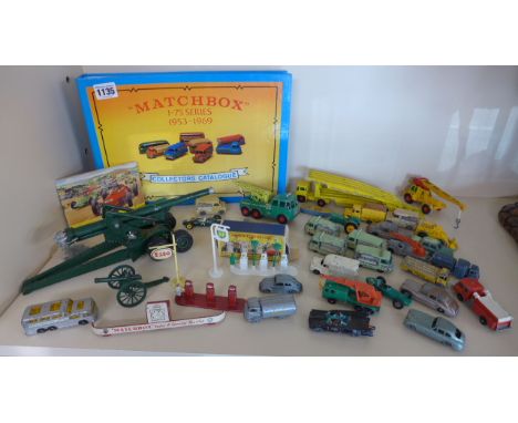Assorted Diecast Models to include a Britain's Cannon, Matchbox BP Pumps A1 and a Matchbox 1-75 Series Collectors Catalogue 