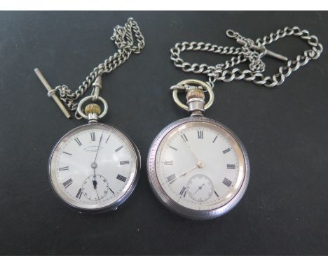 A silver cased open faced pocket watch, Roman numerals to white enamel dial with subsidiary seconds at 6 O'clock, silver watc