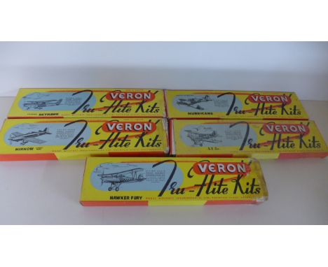 Five Veron Model Aircraft Tru-Flite Kits, models include Hawker Fury, SE5A, Hurricane, Minnion, Cessna Skyhawk 