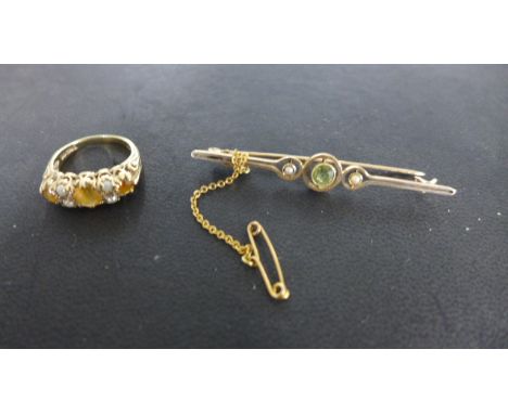 A 15ct Gold Brooch, approx 3.4 grams and a 9ct Gold Ring, Size K, approx 3.3 grams, both reasonable condition 