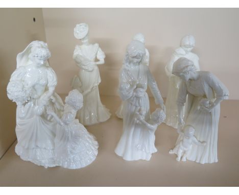 Six Royal Worcester Blanc de Chine Figures, models include 'The Wedding Day', 'New Arrival', 'Sweet Dreams', 'Once Upon a Tim