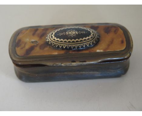 A 19th century tortoiseshell snuff box - Width 10cm - worn condition 