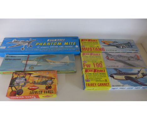 Three Keil Kraft Flying Scale Model Kits - Mustang, FW190 and Fairey Gannet, A Keil Kraft Phanton Mite 16" Wingspan Control L
