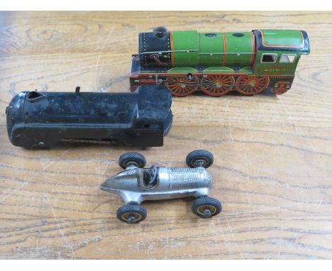 Tin plate toys including Mercedes Benz Race Car, Toy Trains - one clockwork - varying condition, no keys available 