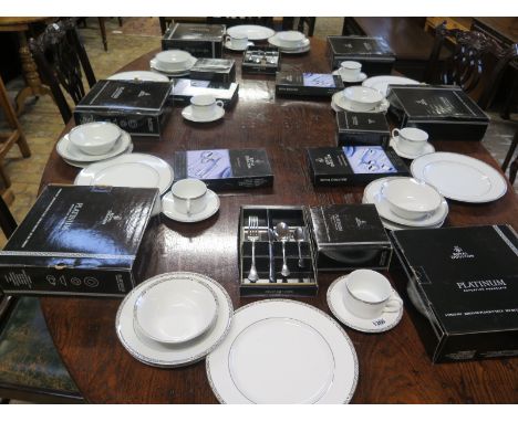 A selection of Royal Doulton Platinum Dinner-wares, items include dinner plates, side plates, large bowls, small bowls, six c