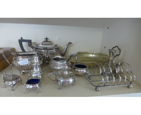 A three piece plated tea service - and other plated ware 
