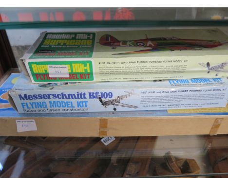 A Veron Spitfire MK 22 Scale Control Line Kit, A Guillow's Hawker MK-1 Hurricane rubber powered flying kit, a Guillow Messers