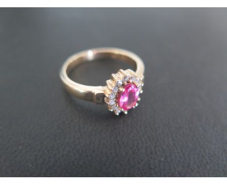 A 9ct Yellow Gold Spinel and Diamond Ring, Size 0, approx. 3.7 grams - in good condition 