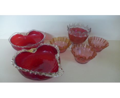 Four items of Cranberry Glass and two Ruby Glass Bowls - all in good condition with no chips or damage 
