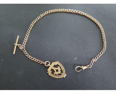 A 9ct Rose Gold Albert Watch Chain with T Bar and Masonic Pendant, approx 15.1 grams - in good clean and bright condition 