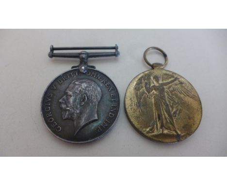 A World War I 1914-18 War Medal awarded to Deal 14108-S- PTE R F Reed R M and a victory medal awarded to the same 