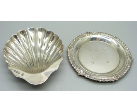 A Victorian silver shell butter dish, Sheffield 1896 and another silver dish, 72g 