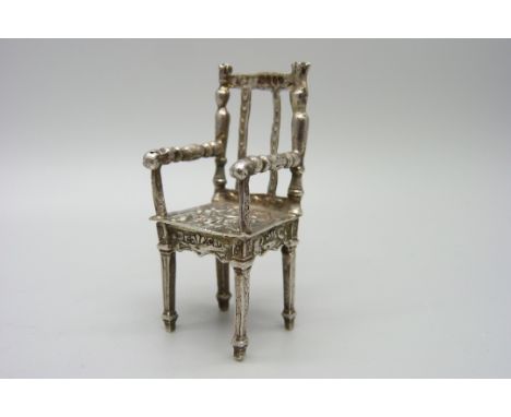 A miniature silver chair, London 1898, import mark 