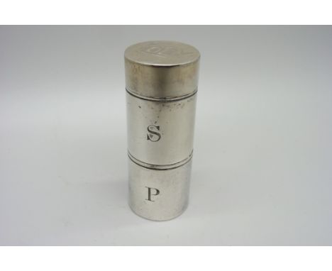 A silver travel salt and pepper, London 1901, Wright &amp; Davies