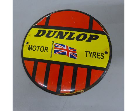 A circular enamel Dunlop sign, 6" (15cm) diameter 