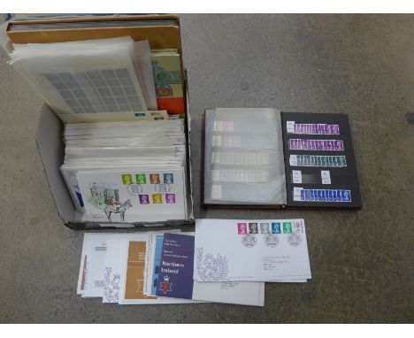 Stamps; a box of GB Wilding and Machin stamps in albums and on first day covers 