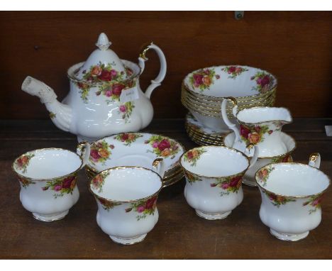 A Royal Albert Old Country Roses six setting tea service, six bowls, six plates, four cups and saucers, sugar and cream and t