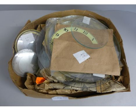 A collection of mantel clock convex glasses, various sizes 
