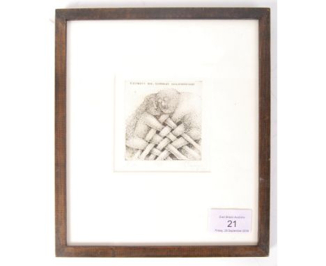Stasys Eidrigevicus - Exlibris - Dr. Norbert Hillerbrandt - A vintage framed and glazed graphic art lithograph picture of an 