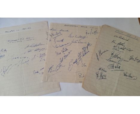 FOOTBALL, signed lined pages, early 1950s teams, inc. Norwich City 1948/9 (12 signatures), Morgan, Low, Hold; Millwall 1950/1