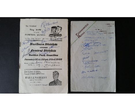 CRICKET, New Zealand signed selection, inc. programme, Northern Districts v Central Districts, Jan 1960 (by nine players to c