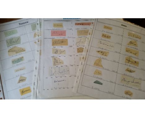 CRICKET, signed pieces laid down to A4 pages, Essex (14 signatures), inc. Gilligan, Wilcox, Horsfall, Preston, Bailey, Greens