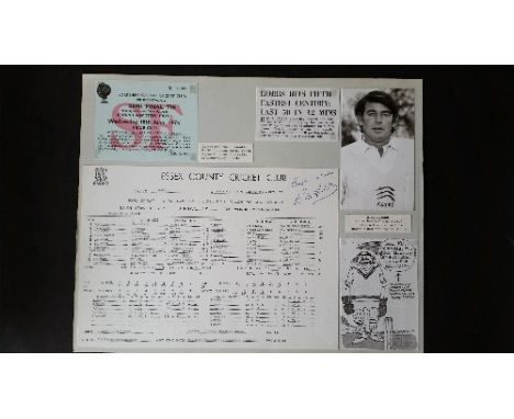 CRICKET, signed scorecard by Robin Hobbs, Essex v Australia, August 1975, Hobbs scored 100 in 44 minutes, lightly laid down t