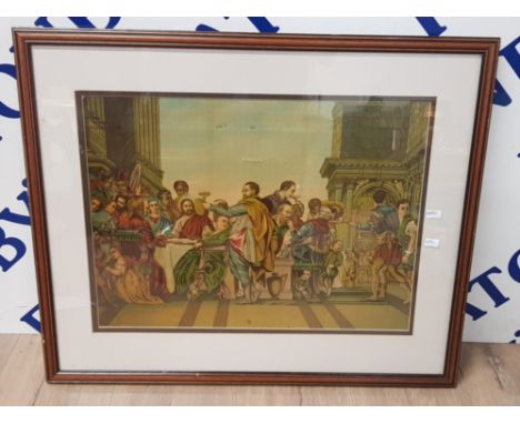 LARGE FRAMED VINTAGE LITHOGRAPH 'JESUS AT CANA WEDDING FEAST' PAOLO VERONESE 66CM BY 55CM