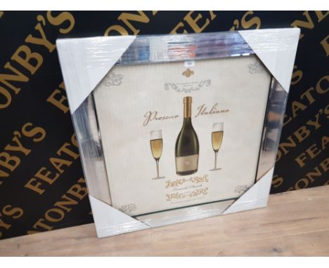 COLOUR PRINT OF PROSECCO AND GLASSES WITH GLITTER AND DIAMONTE TO GLASS 68.5 X 68CM