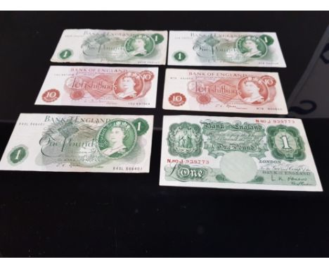 FOUR ONE POUND NOTES AND TWO 10 SHILLINGS J Q HOLLOM L K OBRIEN